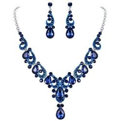 EVER FAITH Crystal Gorgeous Wedding Wave Teardrop Necklace Earrings Set for Bride, Women