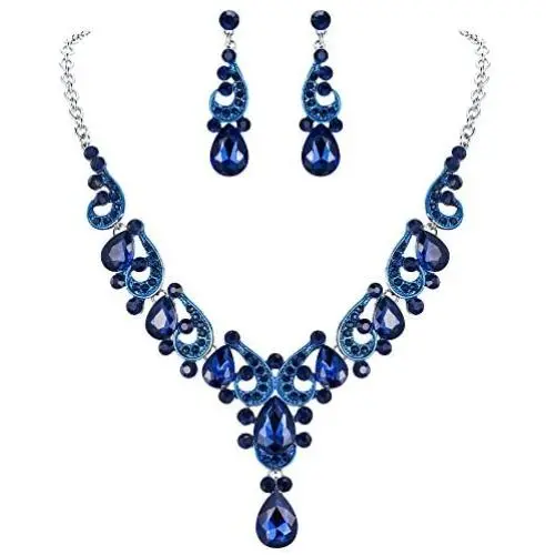 EVER FAITH Crystal Gorgeous Wedding Wave Teardrop Necklace Earrings Set for Bride, Women