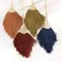 RIAH FASHION Antique Bohemian Silky Thread Fan Tassel Statement Necklace - Vintage Gold Feather Shape Strand Fringe Lightweight Long Chain RIAH FASHION Antique Bohemian Silky Thread Fan Tassel Statement Necklace - Vintage Gold Feather Shape Strand Fringe Lightweight Long Chain