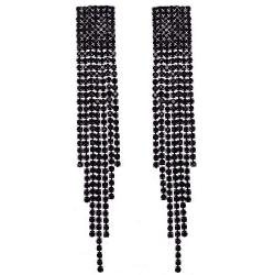 Mlouye Long Tassel Earrings Fringe for Women Dangling Chain Fringe Crystal Statement Drop Earring