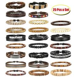 FIBO STEEL 10-32 Pcs Braided Leather Bracelets for Men Women Cool Wrist Cuff Bracelet Adjustable …