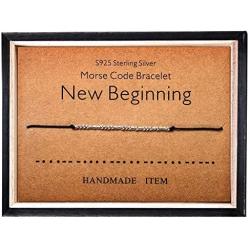 Morse Code Bracelet 925 Sterling Silver Beads on Silk Cord Secret Message New Beginning bracelet Gift Jewelry for her