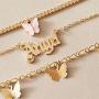 3 Pcs Butterfly Anklets Bracelets Set Boho Layered Adjustable Angel Name Anklet Pink Butterfly Pendant Anklet Charms Beach Foot Chain Anklet Bracelet Foot Jewelry for Women Girls