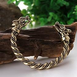 Viking Fenrir Wolf Bracelet Bangle Head Wolves Wristband Twisted Wire Cuff Bag Package