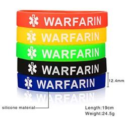 Jakob Miller 5Pcs Silicone Medical Alert Bracelet Blood Thinner Diabetes Warfarin Medical Alert ID Wristband