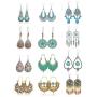 Florideco 12 Pairs Bohemian Vintage Drop Earrings Retro Boho Dangle Earrings for Women Waterdrop Petal Leaf Earrings Set