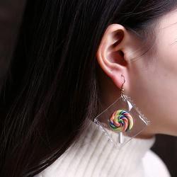 VEINTI+1 Funny Transparent Candy Bag with Fruit Design Creative Earrings for Women/Girls