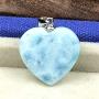 Larimar Pendant, Heart Natural Blue Larimar Stone Jewelry For Woman Man Dominica Crystal 17x4mm BeadsSilver Sterling Water Pattern Gemstone AAAAA