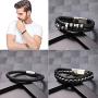 Jstyle 3Pcs Stainless Steel Braided Leather Bracelet for Men Women Leather Wrist Band Cuff Bangle Bracelet Magnetic Clasp 7.5-8.5 inches