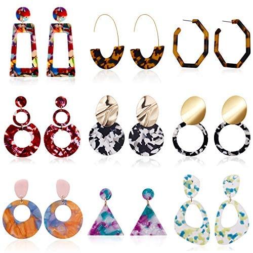beemean 4-9 Pair Acrylic Earrings Resin Drop Dangle Earrings Minimalist Bohemian Statement Jewelry for Women Girls