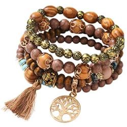 YAZILIND Tree of Life Multilayer Stackable Bracelets Strand Bangles Bohemian Stretch Beaded Bracelets Women Wristband