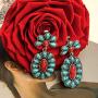 Cowlyn Turquoise Earring Green Bohemian Style Flowers Dangle Drop Exaggerated Retro Ladies 925 Silver Handmade Valentine Women Jewelry