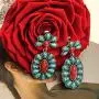 Cowlyn Turquoise Earring Green Bohemian Style Flowers Dangle Drop Exaggerated Retro Ladies 925 Silver Handmade Valentine Women Jewelry