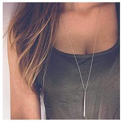 LittleB Vertical Bar Pendent Necklace Silver Decorative Long Necklaces Chain Prom Jewelry for Women and Girls