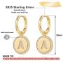 Dangle Initial Earrings for Women, 14K Gold Plated S925 Sterling Silver Post Tiny Dainty Huggie Earrings Letter CZ Huggie Hoop Earrings for Women Teen Girls