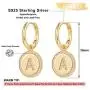 Dangle Initial Earrings for Women, 14K Gold Plated S925 Sterling Silver Post Tiny Dainty Huggie Earrings Letter CZ Huggie Hoop Earrings for Women Teen Girls