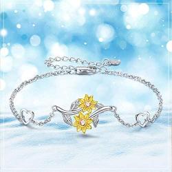 Sunflower Bracelet Jewelry Gifts for Women Friends Sister 925 Sterling Silver Sunflower Sunshine Wrist Link Bracelet for Birthday Christmas Mother’s Day Valentines