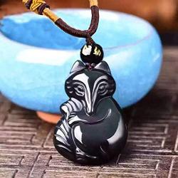 Sinymilk Natural Obsidian Healing Stone Fox Pendant Female Adjustable Spirit Fox Mascot Amulet