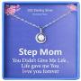 Bonus Mom Gifts for Step Mom Mother Birthday Necklace 925 Sterling Silver Single Pearl Pendant Moon CZ Cubic Zirconia Step Mom From Step Daughter Jewelry for Women