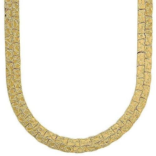 The Bling Factory 5.7mm-7.5mm 14k Gold Plated Flat Nugget Chain Necklace or Bracelet