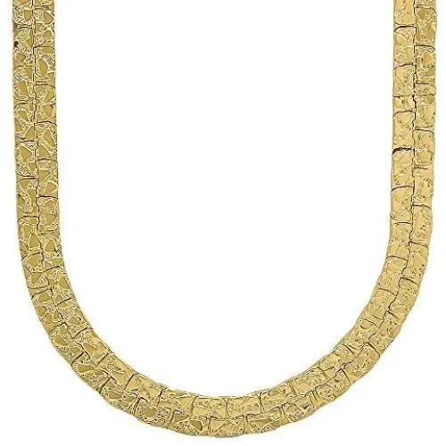 The Bling Factory 5.7mm-7.5mm 14k Gold Plated Flat Nugget Chain Necklace or Bracelet The Bling Factory 5.7mm-7.5mm 14k Gold Plated Flat Nugget Chain Necklace or Bracelet