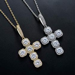 Moca Jewelry Hip Hop Iced Out Super Zircon Cross Pendent 18K Gold Plated Chain Necklace for Men Women