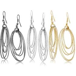 Fashion Costume Jewelry Dangle Drop Circle Hoop Earrings Set For Women Teen Silver Gold Black Tone