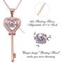 925 Sterling Silver Beating Heart Key Cubic Zirconia Dancing Stone Necklace 18K White Gold Plated Pendant Gift for Women Girls