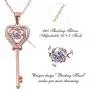 925 Sterling Silver Beating Heart Key Cubic Zirconia Dancing Stone Necklace 18K White Gold Plated Pendant Gift for Women Girls