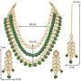 Aheli Multi Layered Faux Kundan Beaded Necklace Earrings Maang Tikka Indian Ethnic Bollywood Jewellery Set for Women