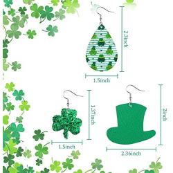 30 Pairs St Patricks Day Faux Leather Earrings Set Irish Green Shamrock Hat Teardrop Dangle Earrings Ear Jewelry Accessories for Women Girls