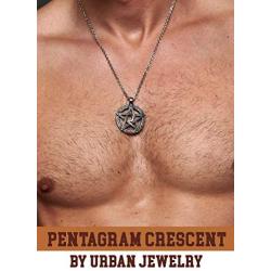 Vintage Style Pentacle Pentagram Crescent Moon Stainless Steel Pendant Necklace for Men (21-inch chain)