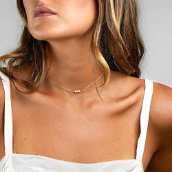 Befettly Mini Pearls Choker Necklace Bar Star Shell Turquoise Necklace Pendant Delicate Handmade 14k Gold Fill Choker