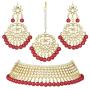 Aheli Wedding Wear Kundan Beaded Choker Necklace Set with Maang Tikka Indian Jewelry for Women Girls