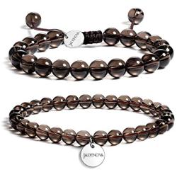 JADENOVA Natural Bead Bracelet Semi Precious Gemstone Beaded Bracelet for Women Healing Crystal Stone Stretch Bracelet Men Couple Bracelets (2pcs,6-8mm/8-10mm)