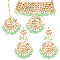 I Jewels Indian Bollywood Gold Plated Kundan & Pearl Choker Necklace Jewelry Set for Women (K7058)