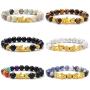 JEWPARK 6 Pcs Feng Shui Pixiu Good Luck Bracelets for Men Women Natural Gemstone Healing Energy Pi Yao Dragon Charm Beaded Bracelet Attach Wealth Money Jewelry