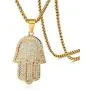 Mealguet Jewelry Gold Plated Stainless Steel Iced Out Crystal Studded Hamsa Hand of Fatima Pendant Necklace for Men with Chain Mealguet Jewelry Gold Plated Stainless Steel Iced Out Crystal Studded Hamsa Hand of Fatima Pendant Necklace for Men with Chain