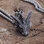 HAQUIL Dragon Necklace, Stainless Steel Dragon Head Pendant with Wheat Chain, Medieval Fire Dragon Jewelry Gift for Men and Women