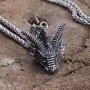 HAQUIL Dragon Necklace, Stainless Steel Dragon Head Pendant with Wheat Chain, Medieval Fire Dragon Jewelry Gift for Men and Women HAQUIL Dragon Necklace, Stainless Steel Dragon Head Pendant with Wheat Chain, Medieval Fire Dragon Jewelry Gift for Men and Women