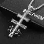HZMAN Religious Stainless Steel Cruz De Caravaca Double Cross with Angels Pendant Necklace HZMAN Religious Stainless Steel Cruz De Caravaca Double Cross with Angels Pendant Necklace