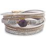 FANCY SHINY Boho Wrap Bracelets Leather Cuff Bracelet Bohemian Jewelry Crystal Charms Magnetic Clasp for Women, 15.3''