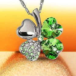 TRUEGOOD Lucky Love Four Leaf Clovers Necklace Crystals,Heart Crystal Pendant with Necklace