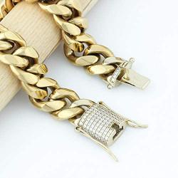 GOLD IDEA JEWELRY 14k Gold Plated Stainless Steel Thick Miami Cuban Link Chain with Lab Diamond Clasp Mens Hip Hop Necklace or Bracelet