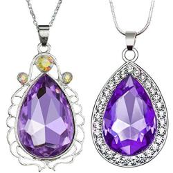 2pcs Sofia Amulet Necklace Teardrop Amethyst Pendant Necklace Sofia The First Princess Costumes Jewelry Girls Necklace