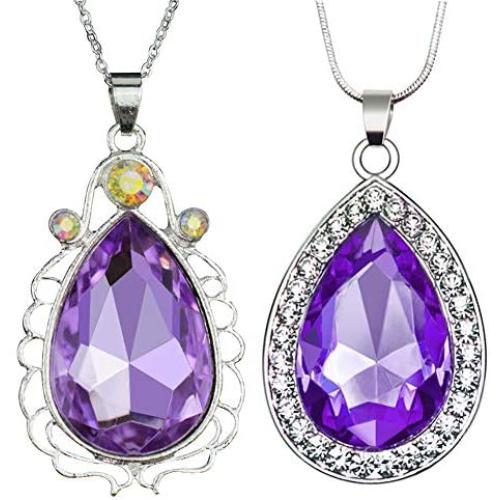 2pcs Sofia Amulet Necklace Teardrop Amethyst Pendant Necklace Sofia The First Princess Costumes Jewelry Girls Necklace