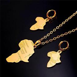 U7 African Jewelry Platinum or 18K Gold Plated Outline Pendant Charm Dangle Drop Earrings Africa Map Necklace Earrings Set