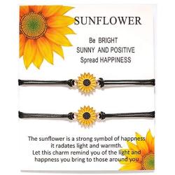 Pinky Promise Matching Distance Bracelets, Handmade Adjustable Charms Sunflower Boho Bracelet Friendship Jewelry for for Women Girl Inspirational Gifts 2 Set