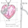 Hantaostyle Angel Wings Love Heart Crystal Necklaces 18k White Gold Plated Pendant Birthstone Necklace，Heart of The Ocean Necklace Jewelry Gifts for Womens