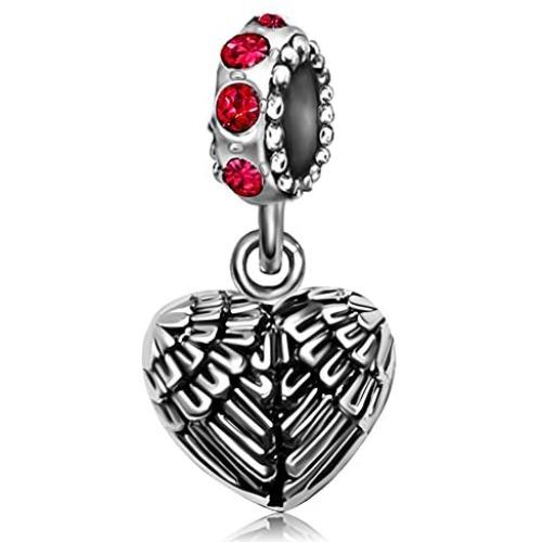 JMQJewelry Angel Wings Heart Love Birthstone Dangle Charms Beads for Bracelets Mother Father Gifts